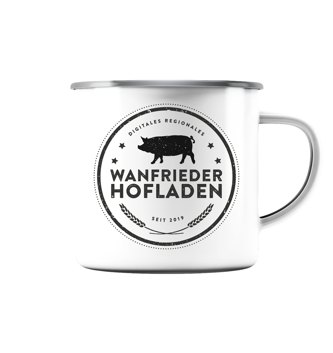 Wanfrieder Hofladen - Emaille Tasse (Silber)